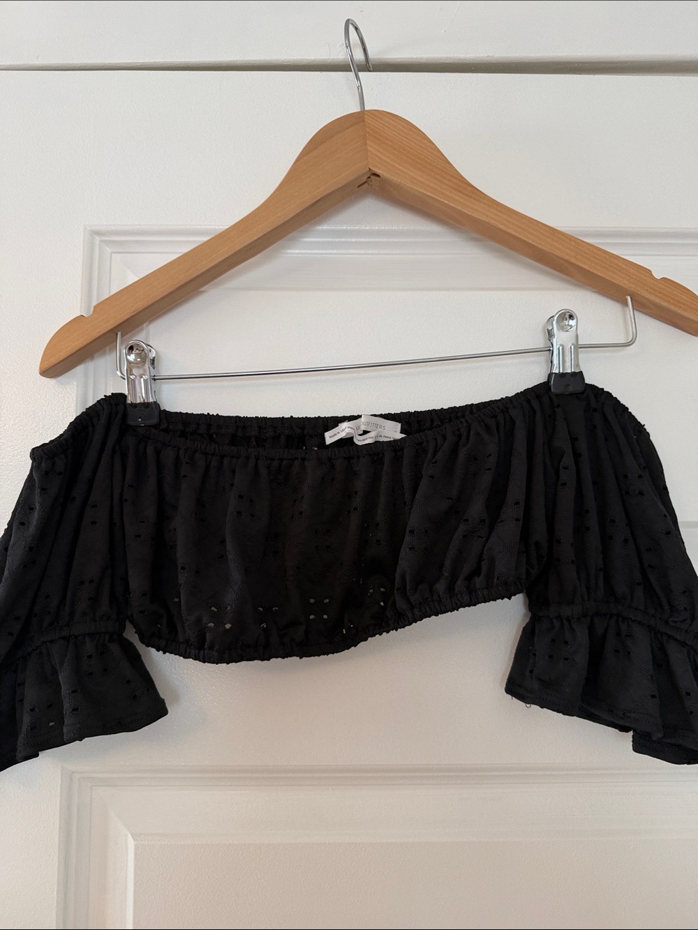 Urban Outfitters Black Eyelet Off-Shoulder Crop Top